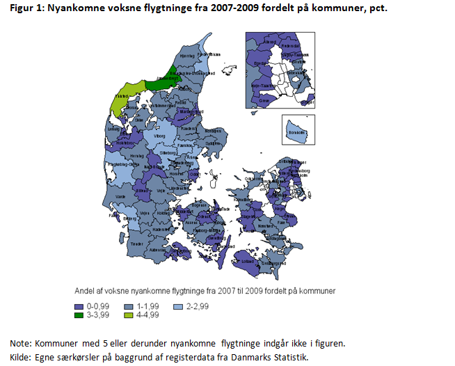 Figur 1: Nyankomne flygtninge fra 2007-2009 fordelt på kommuner, pct.